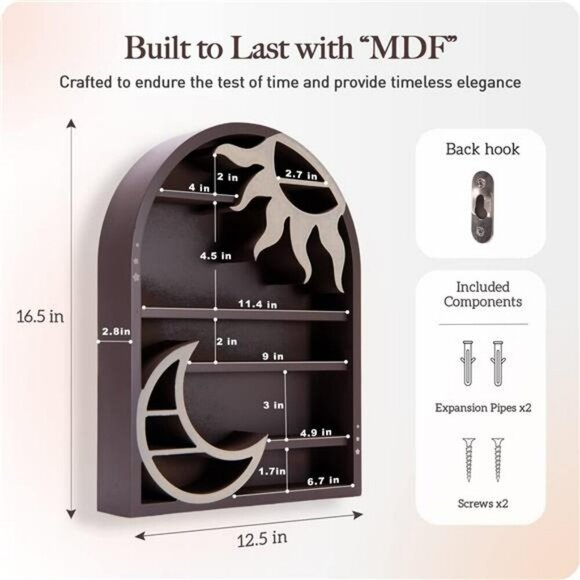 Wooden Moon Shelf Wall Decor Crystal Holder Spiritual Witchy Room Display - Picture 2 of 8